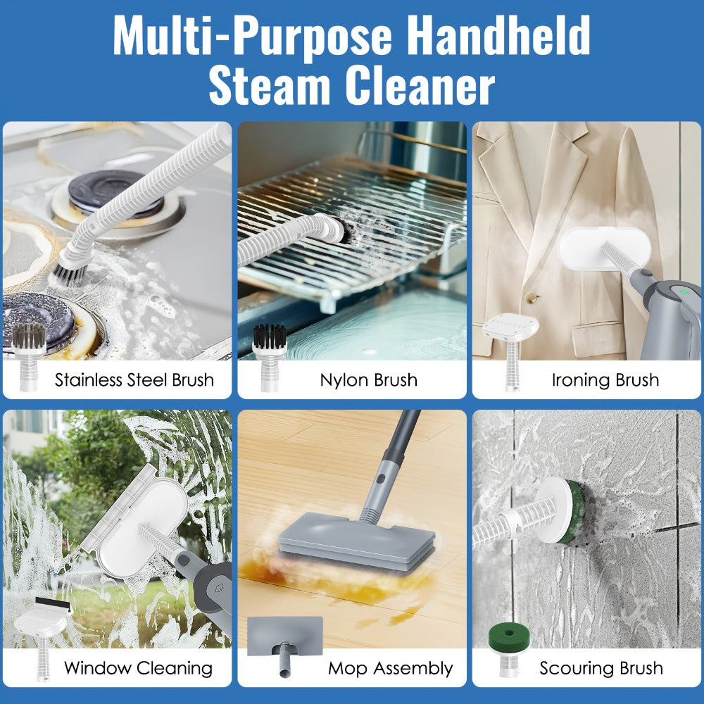 Steam Mop with Detachable Handheld Steam Cleaner 10-in-1 Multi-Purpose Attachments - 2 Pads, Carpet Cleaner for Home