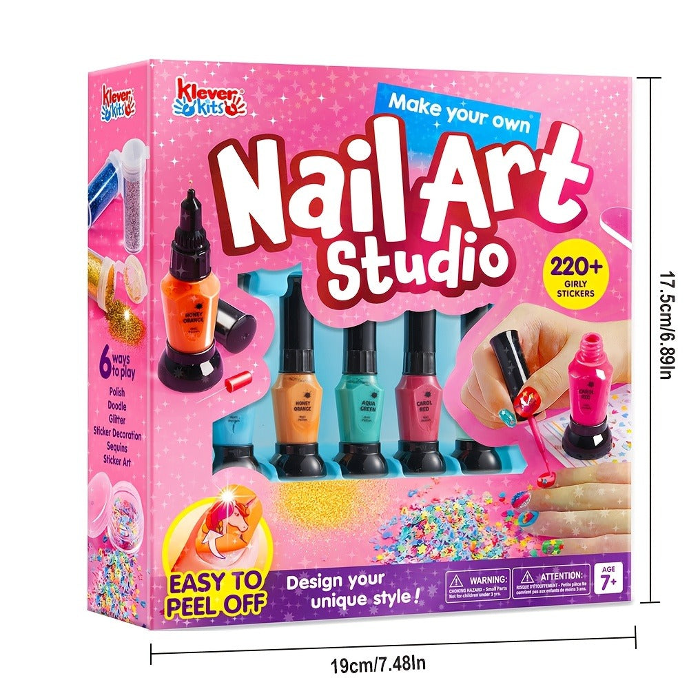 Kids Nail Art Kit for Girls, Nail Polish Set with Glitter Stickers & Sequins 220+ Designs for Home and Salon Manicures