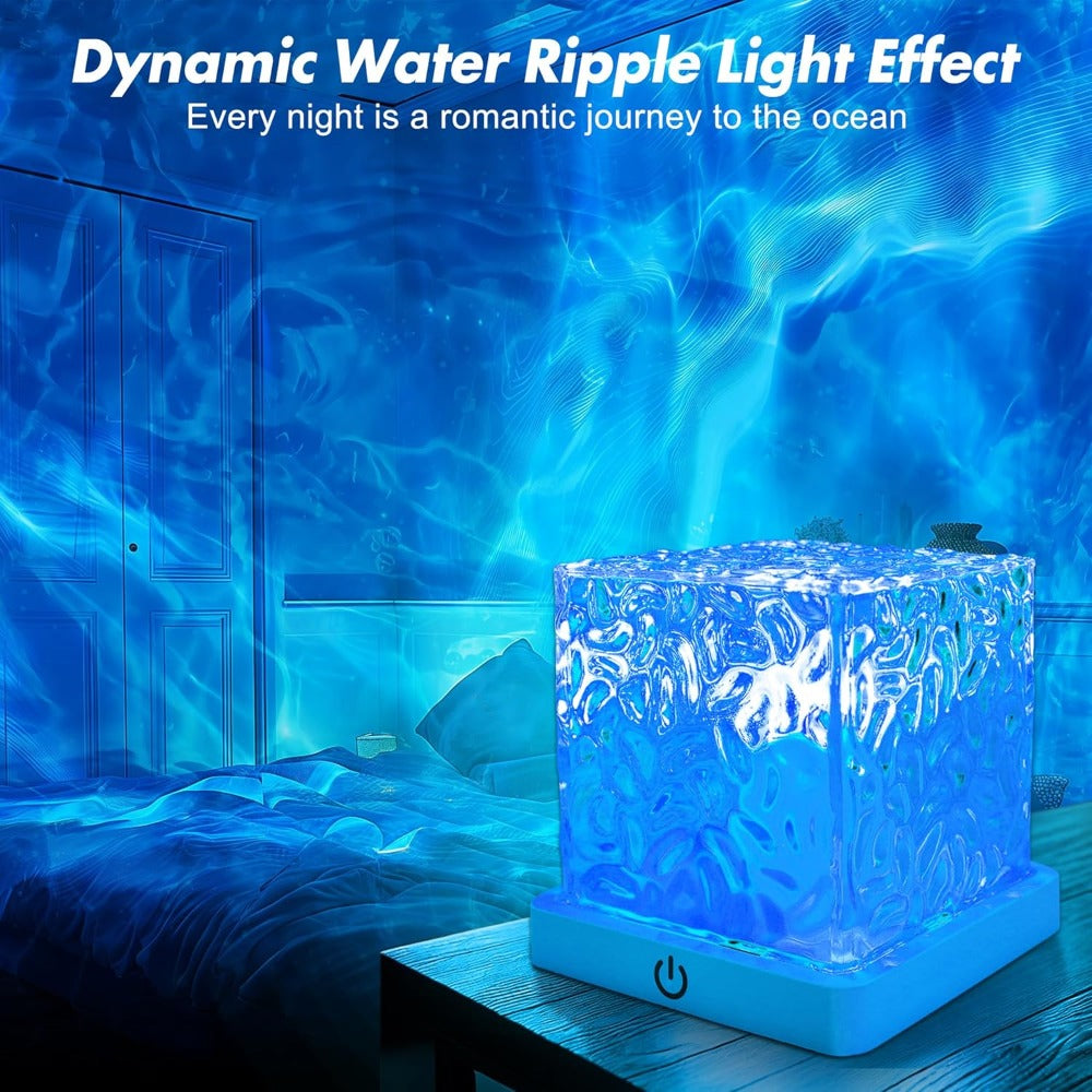 Compact Cube Projection Night Light with Textured Top, Touch Button, Remote and USB Charging