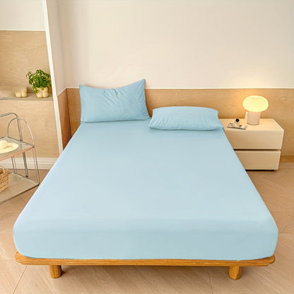 Three-Piece Solid-Color Fitted Sheet Set with Two Pillowcases, Nine Colors and Four Bed Sizes