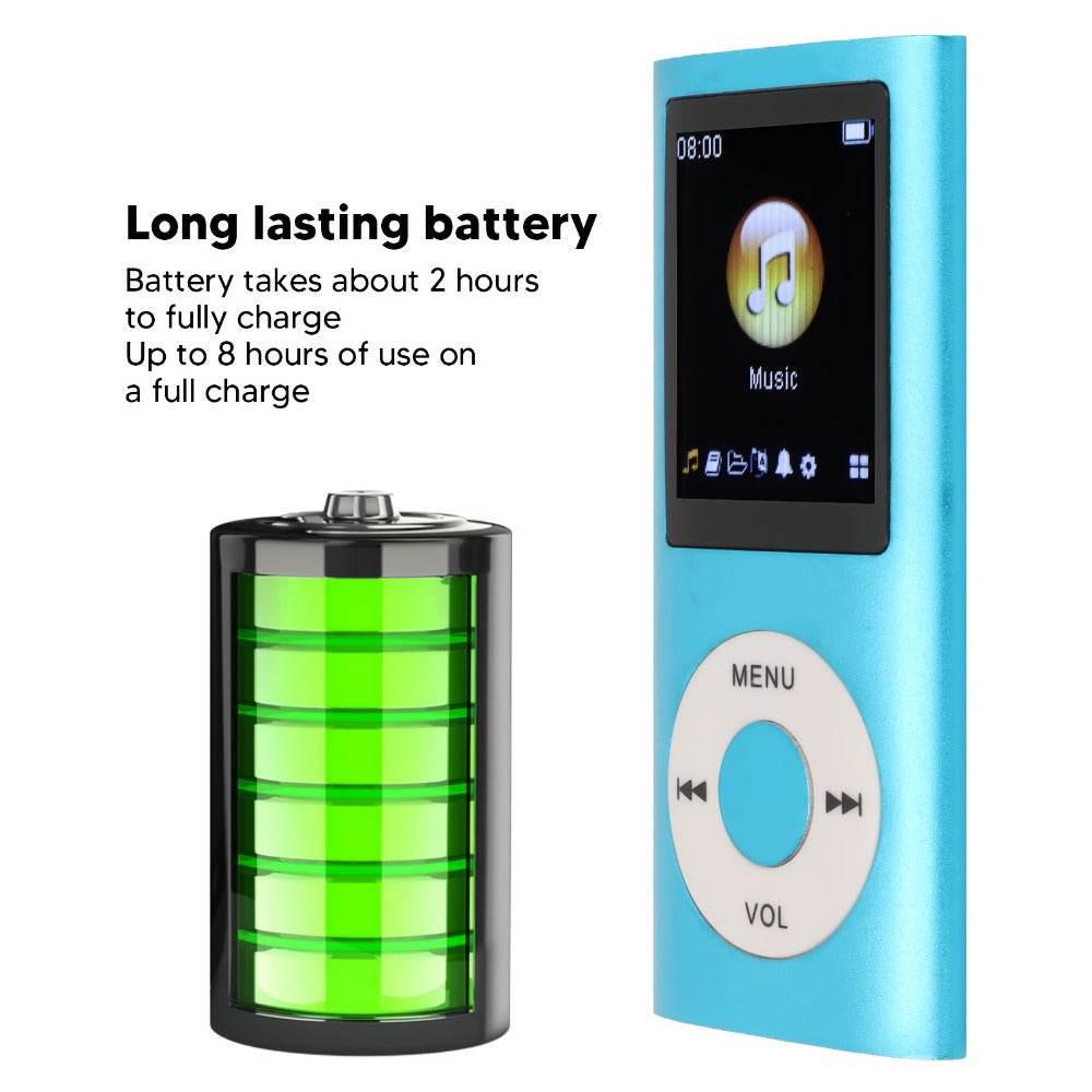 Portable MP3 and MP4 Player with 128GB Card Support, LCD Screen and Six Green, Black, Red, Blue or Silver Models