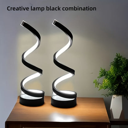 Dimmable Spiral Table Lamp with Touch Control & USB-C Charging Port, 3-Way Brightness Bedside Nightstand Lamp