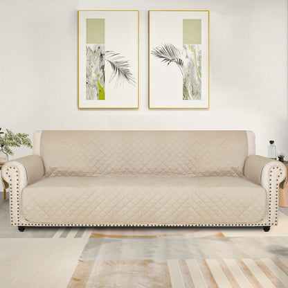 Sofa Cover Five-Layer Quilted Microfiber Protector with Elastic Strap and Foam Anchors for 3 or 4 Seats