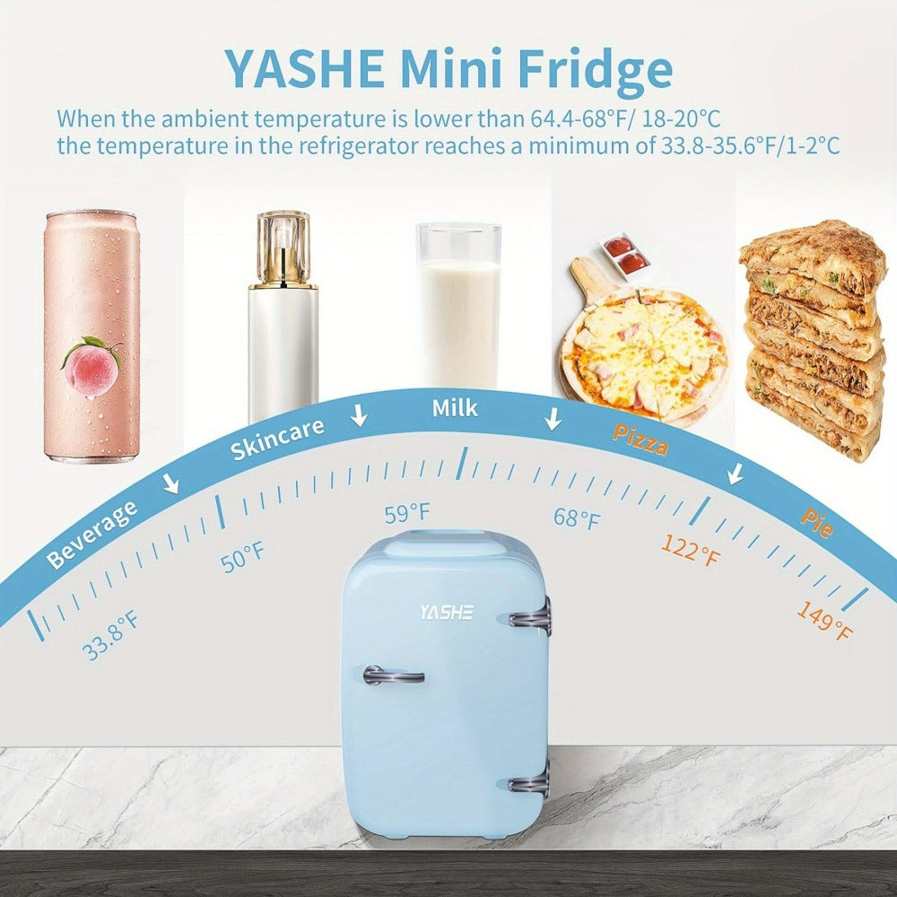 Mini Fridge 4 Liter 6 Cans - Thermoelectric Cooler and Warmer, 110V AC & 12V DC Portable Small Refrigerator for Bedroom