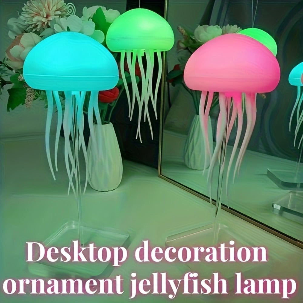 Jellyfish-Shaped Table Night Light with White Dome, Flexible Tentacles and Square Base Pictured