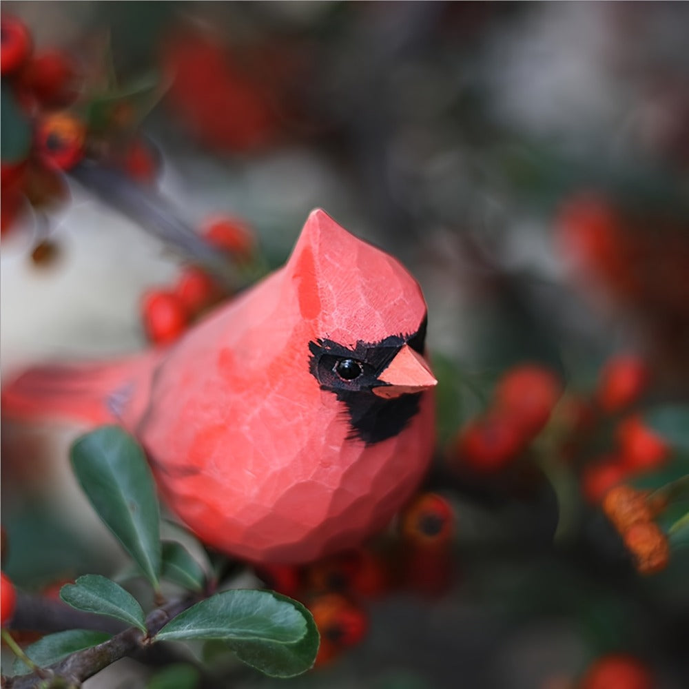 Cardinal Bird Statues Handmade Wood Carving 2pcs - Painted Decorative Bird Figurines for Home for Entryways, Bedrooms and Living Spaces