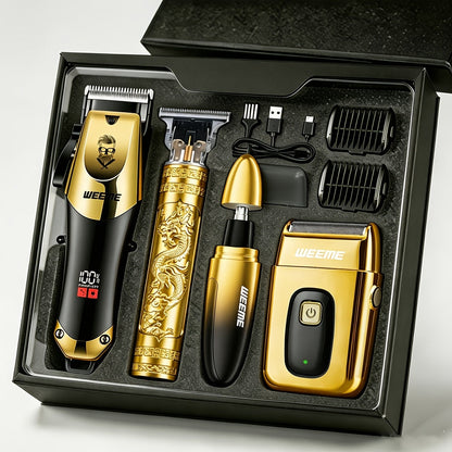 Men's Professional Hair Clipper and Trimmer Set Wireless USB Rechargeable Hair Cutting Kit for Hair and Beard Precise Grooming Gift for Dad