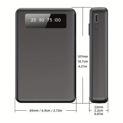 Power Bank Slim 5000mAh or 10000mAh with Built-In USB-C Cable, Four-Device Layout and LED Display