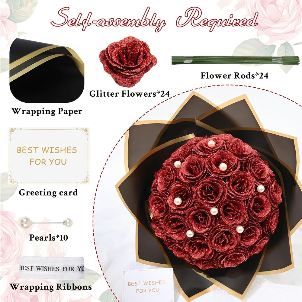 Artificial Flowers Flash-Shine Rose Bouquet in 24 or 36-Piece Sets across Five Color Options