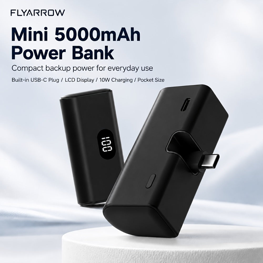 Power Bank 5000mAh Mini with Foldable USB-C Plug, 10W Listed Charging and Digital Display Pack
