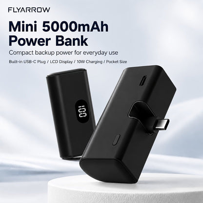 Power Bank 5000mAh Mini with Foldable USB-C Plug, 10W Listed Charging and Digital Display Pack