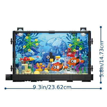 LED Aquarium Building Block Set, Fish Tank Marine Jellyfish Brick Model Kit with Glowing Light
