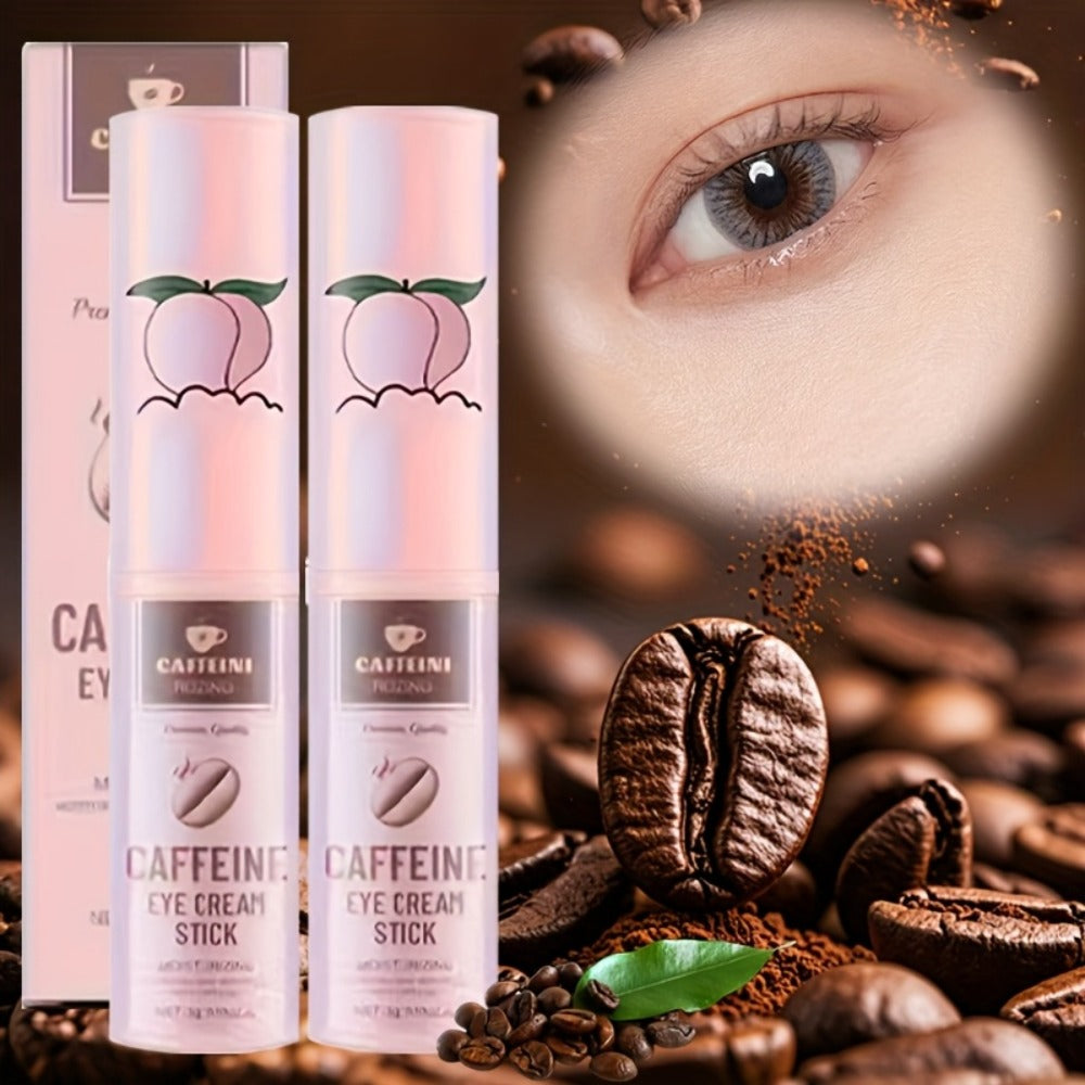 Two-Piece Caffeine-Labeled Eye Cream Stick Set with Coordinated Peach-Print Twist-Up Tube Design