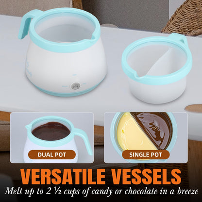 Electric Fondue Pot Chocolate Melting Pot with 2 Pots for Candy & Chocolate - 2.5 Cup, Non-Stick Dual Melting Pots for Cake Pops