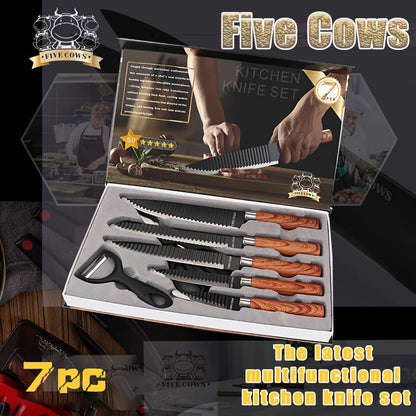Hand Forged Chef Knife Set with Knife Rack Butcher Knife Bone Cutter Meat Cleaver Vegetable for Grilling, Camping and Outdoor Meals