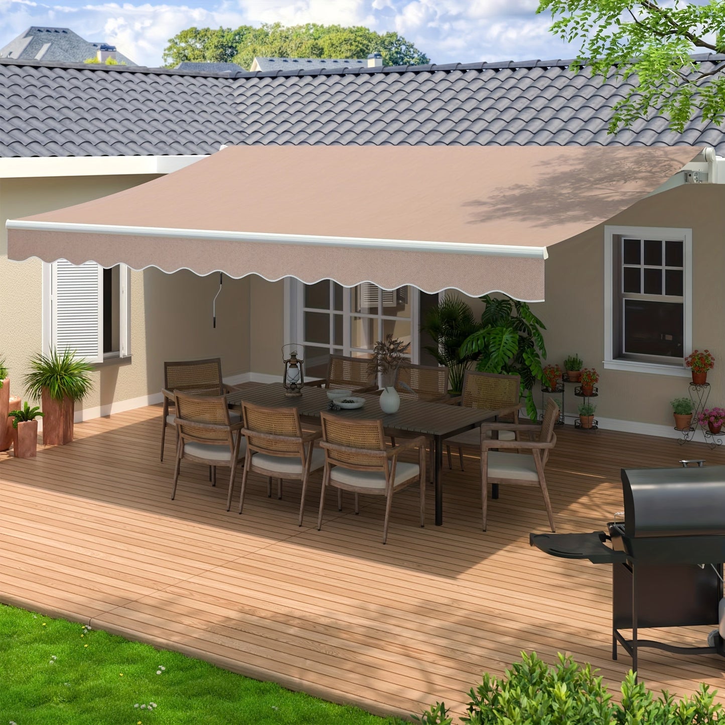 Retractable Awning Patio Manual Crank Aluminum UPF80+ for Garden, Patio and Yard Use, with the Listed Configuration