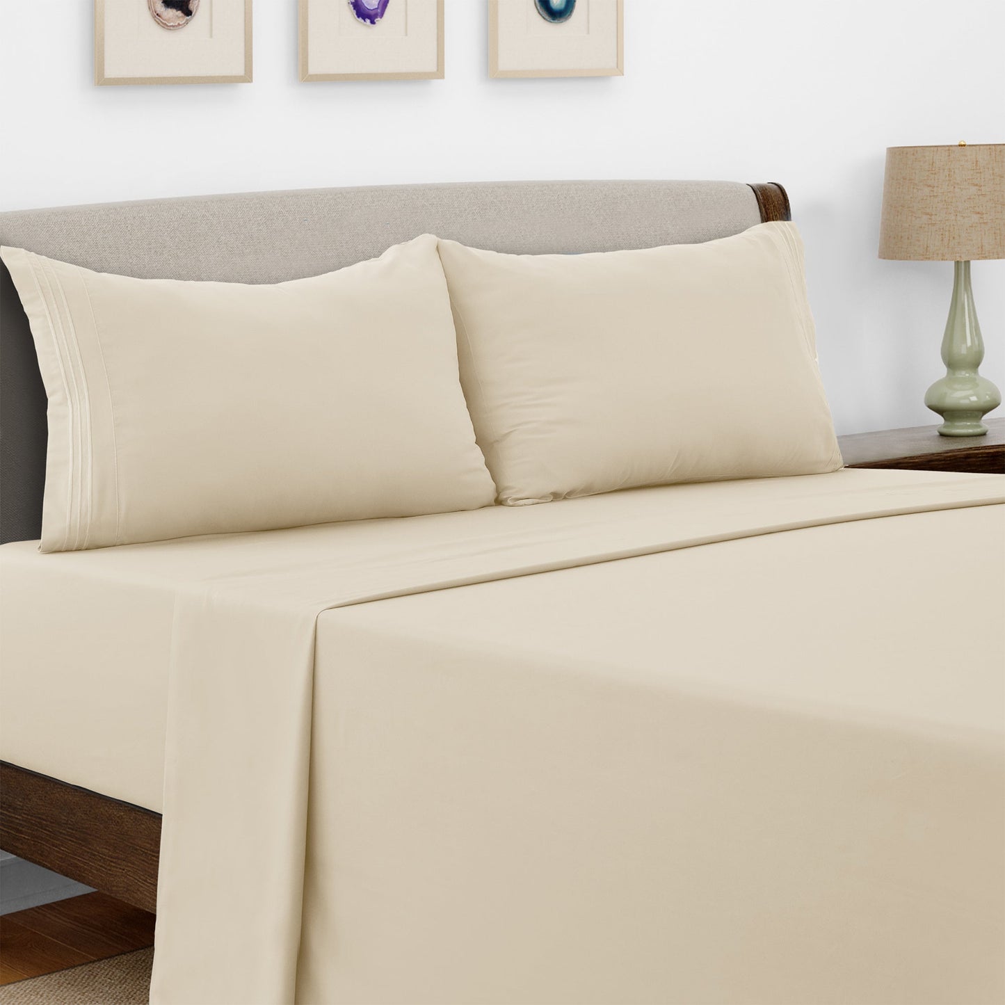 Bed Sheet Set Microfiber with Size-Dependent 3- or 4-Piece Contents and Six specified Bed Dimensions