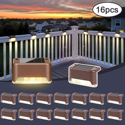 Solar Deck and Step Lights, 8- to 32-Piece Packs in Black, White or Brown with Integrated Panels