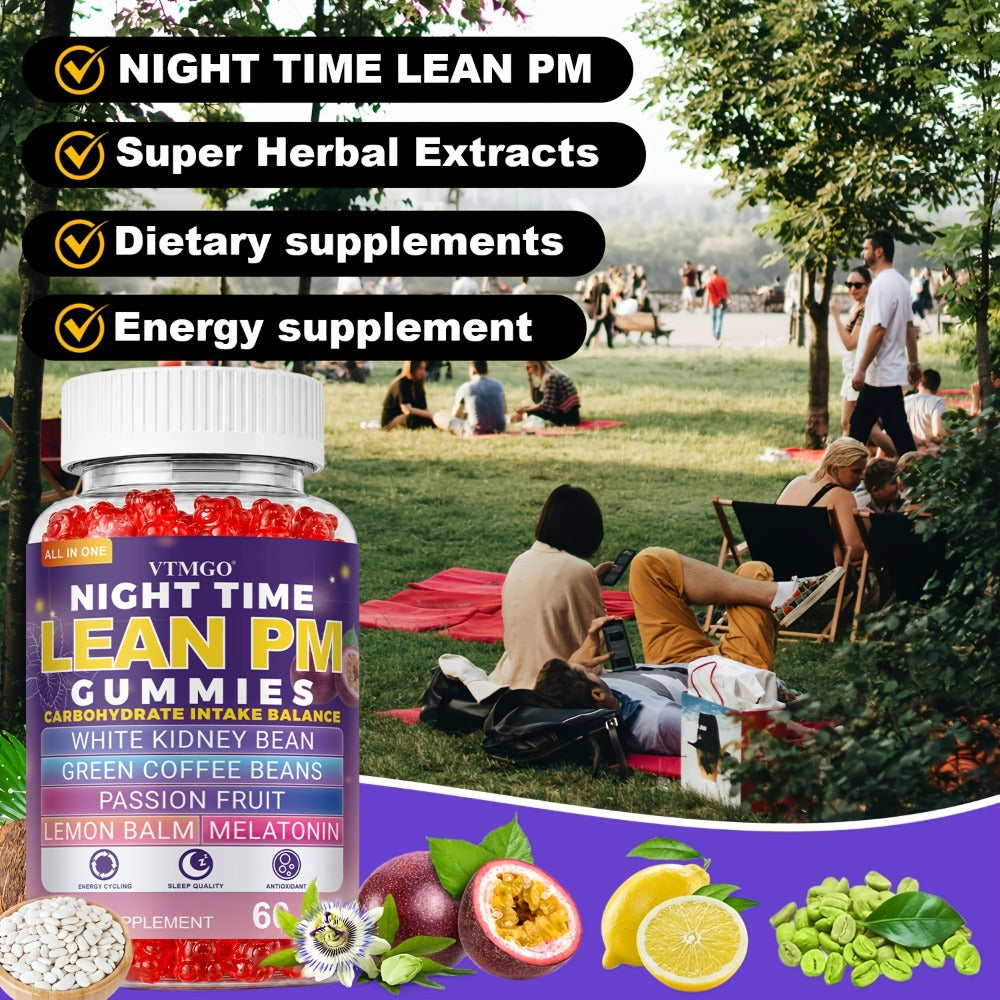 Sleep Gummies with Melatonin, Lemon Balm & Passionflower, Night Time Lean PM Formula, White Kidney Bean