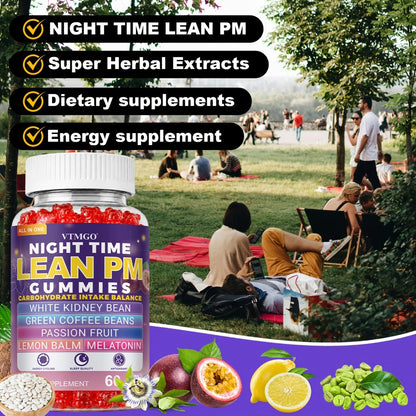 Sleep Gummies with Melatonin, Lemon Balm & Passionflower, Night Time Lean PM Formula, White Kidney Bean