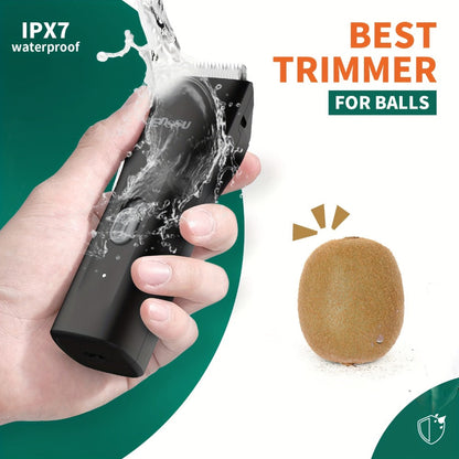 Ceramic Blade IPX7 Waterproof Ball Trimmer for Men Replaceable Head Electric Groin Pubic Body Hair Shaver LED Battery Display Safe Gentle