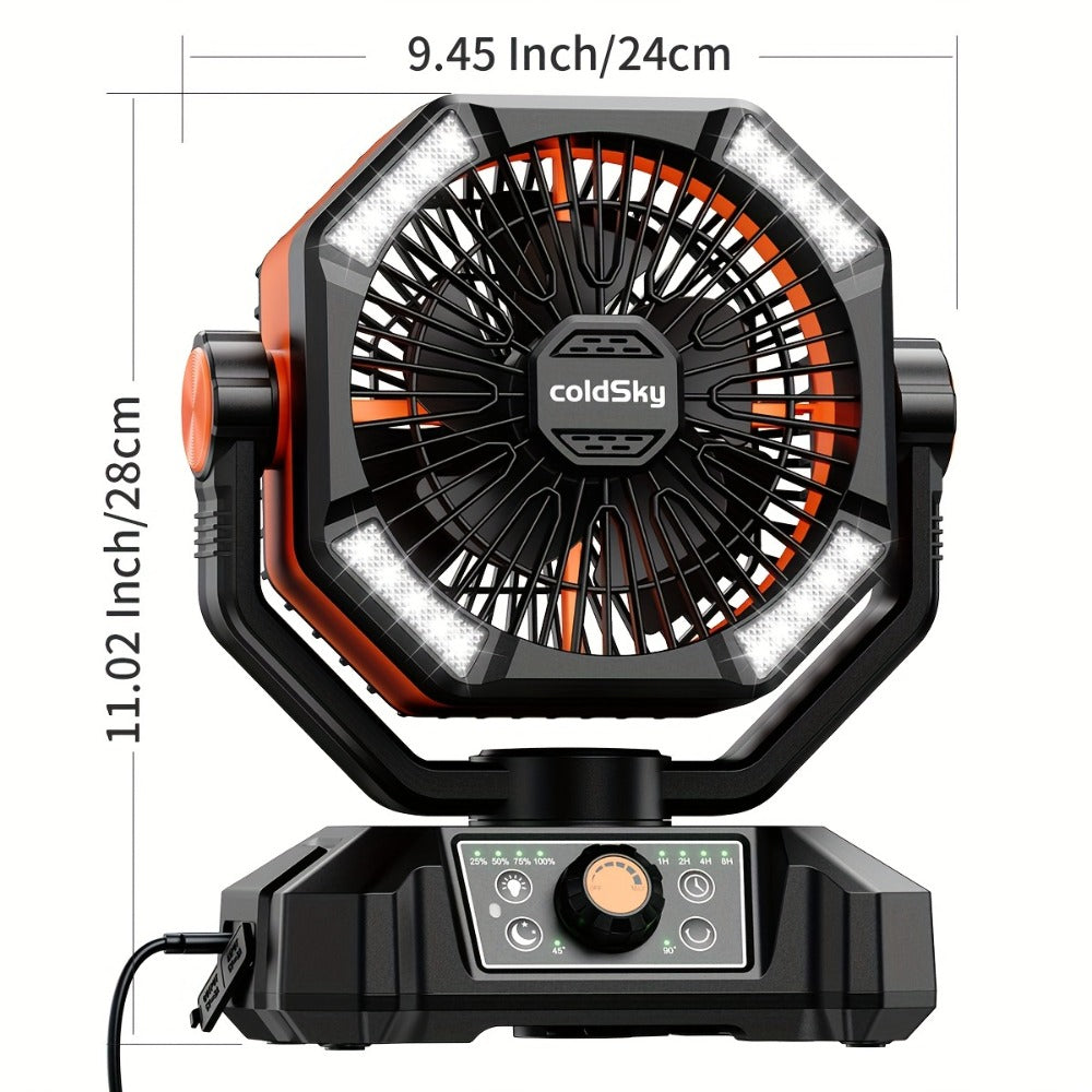 Camping Fan Battery Powered 20000mAh, Dual Motor 8-Speed Portable Tent Fan with Remote Control, 4 LED Lanterns and Hanging Hook