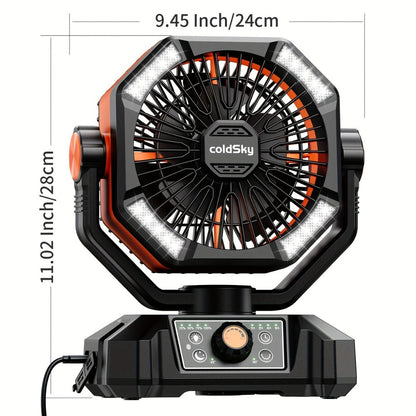 Camping Fan Battery Powered 20000mAh, Dual Motor 8-Speed Portable Tent Fan with Remote Control, 4 LED Lanterns and Hanging Hook