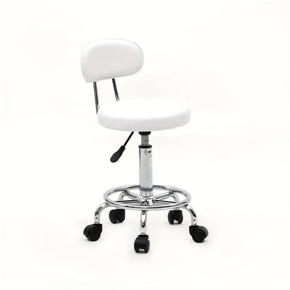 PU Leather Salon Stool with Back & 360° Swivel, Adjustable Height 18.9"-22.8" Round Cushion Chrome Base