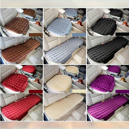 Plush Plaid Car Seat Cushion Three-Piece Set with Two Front Pads, One Rear Pad and Five Color Options