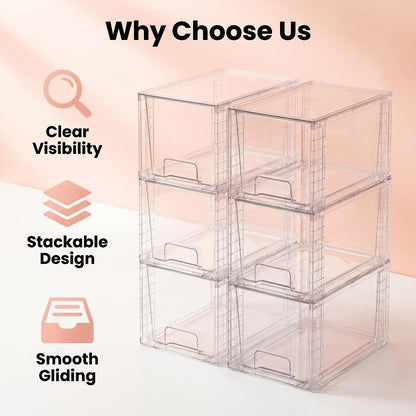 Stackable Storage Drawers Acrylic Drawer Organizer Cabinet | 4/6/8 Packs Plastic Bins for Bathroom Undersink Kitchen Pantry Makeup