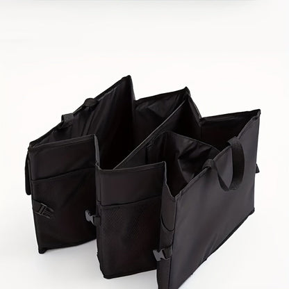 Car Trunk Organizer, Foldable Nylon Cargo Box with Adjustable Securing Straps, Side Pockets and Carry Handles