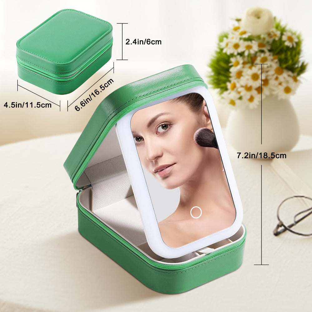 Lighted Makeup Case with LED Mirror & Cosmetic Organizer – 1200mAh Rechargeable USB Travel, for Makeup, Travel and Everyday Vanity Use