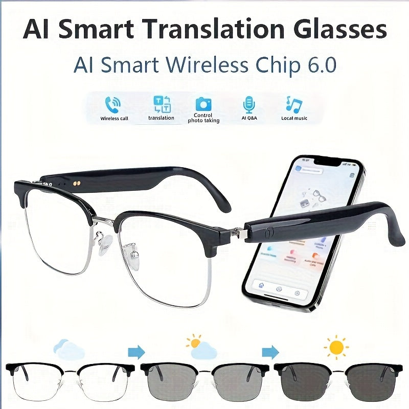 Smart Glasses Camera and Camera-Free Eyewear with Photochromic, Transparent and Black Lens Options