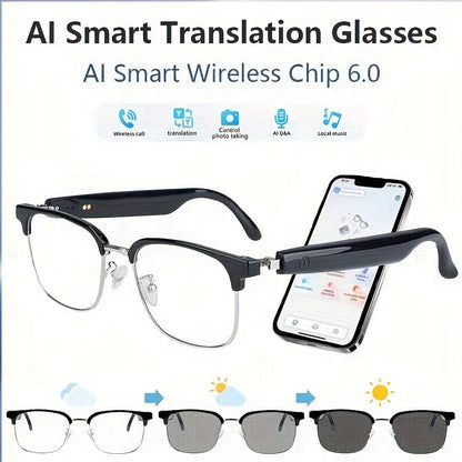 Smart Glasses Camera and Camera-Free Eyewear with Photochromic, Transparent and Black Lens Options