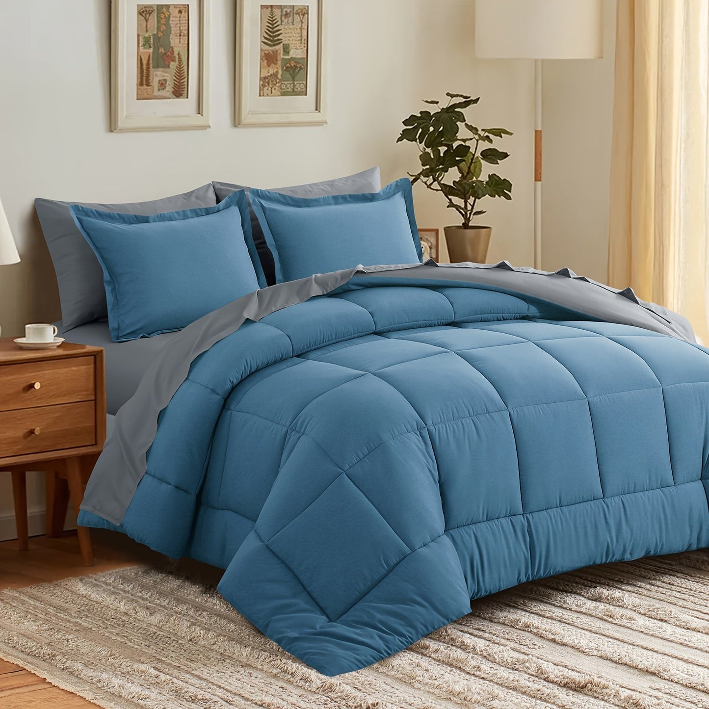 7 Piece Comforter Set Luxury Soft Fluffy Bedding All Season Bed in a Bag with Comforter Fitted Sheet Flat Sheet Pillowcases Hypoallergenic