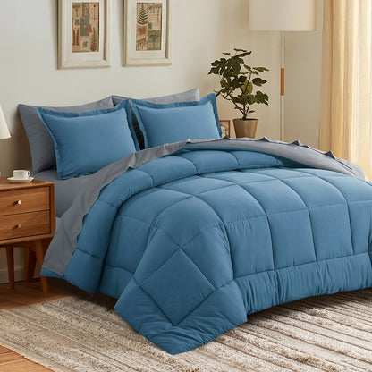 7 Piece Comforter Set Luxury Soft Fluffy Bedding All Season Bed in a Bag with Comforter Fitted Sheet Flat Sheet Pillowcases Hypoallergenic