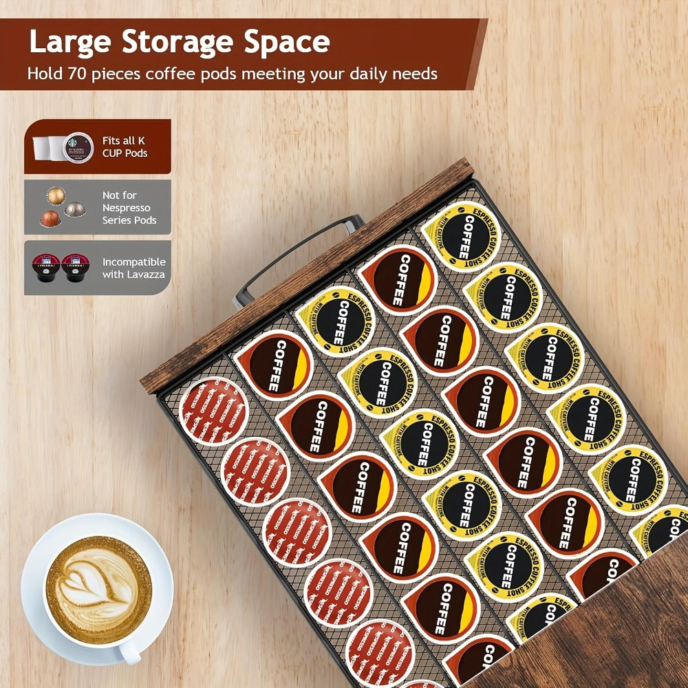 Kitchen Organizer Coffee Capsule and Mug Rack with Single or Double Layer Countertop Stand in Rustic Brown