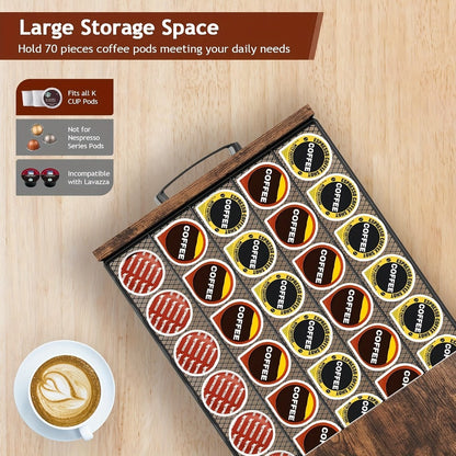 Kitchen Organizer Coffee Capsule and Mug Rack with Single or Double Layer Countertop Stand in Rustic Brown