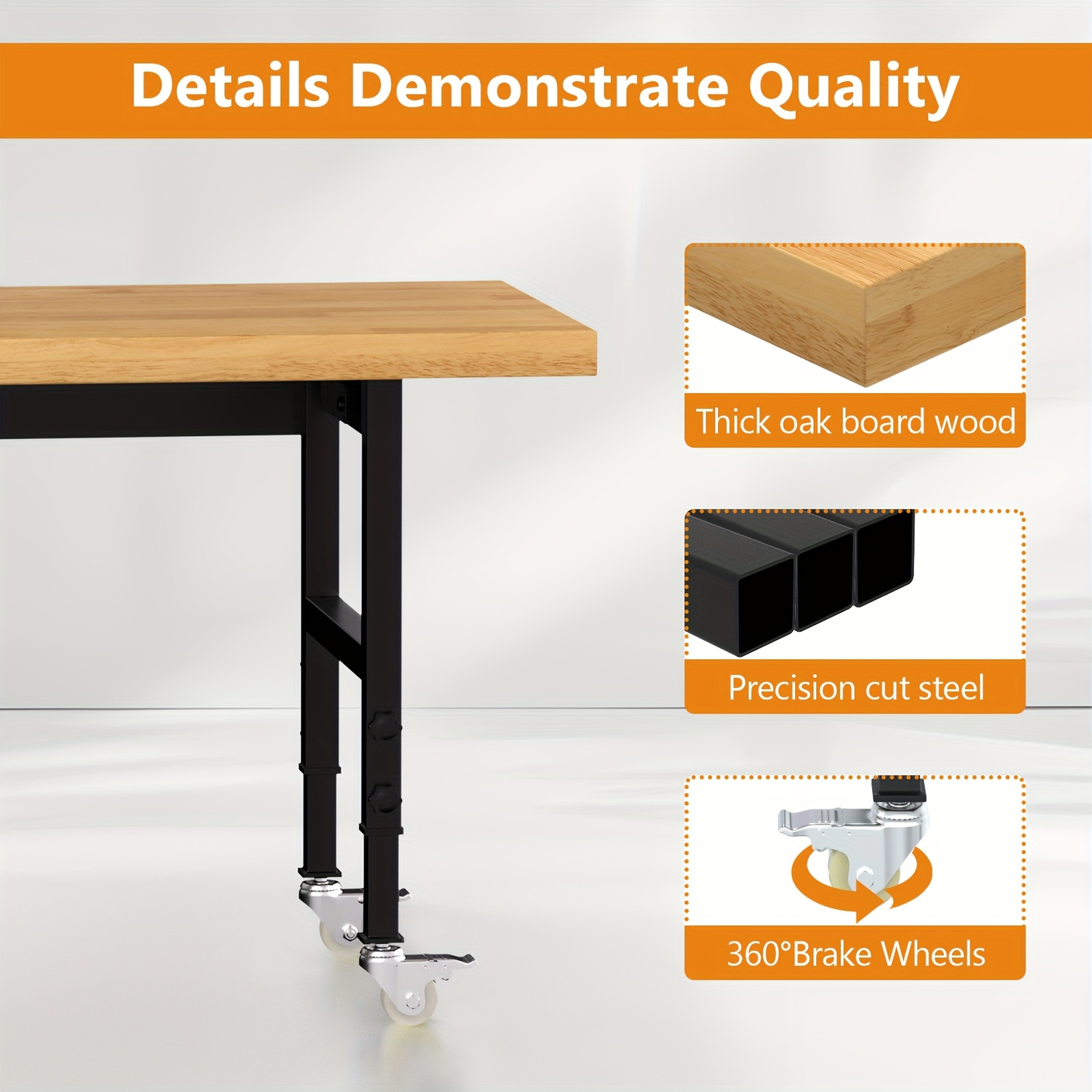 Wood-Top Rolling Workbench in 48, 60 or 70-Inch Lengths with Drawer and No-Drawer Checkout Options