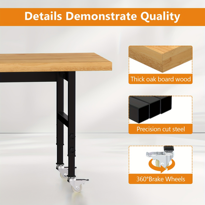 Wood-Top Rolling Workbench in 48, 60 or 70-Inch Lengths with Drawer and No-Drawer Checkout Options