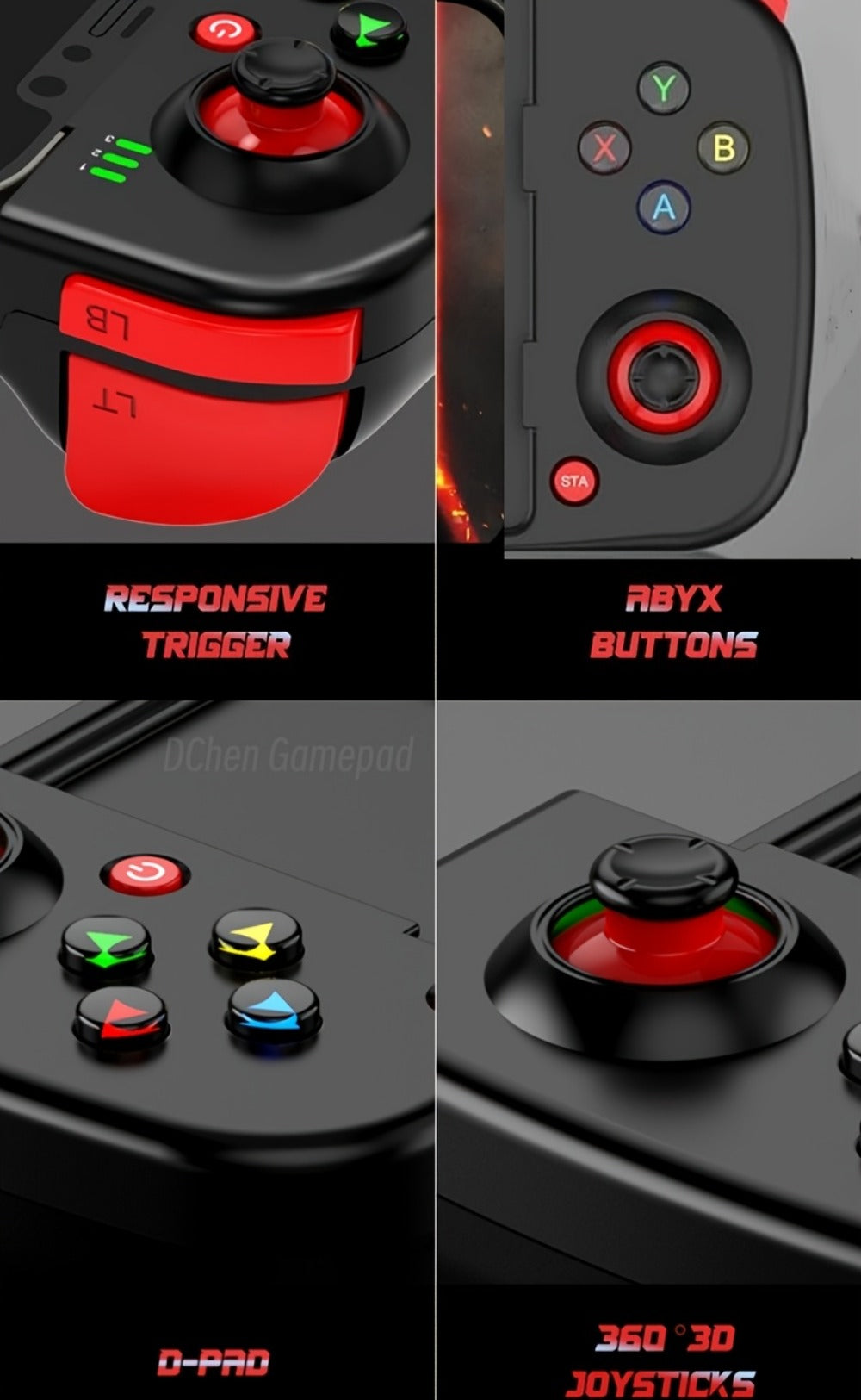 Bluetooth Wireless Gamepad Controller for iPhone Android PC Tablet Steam Deck, Rechargeable, Design