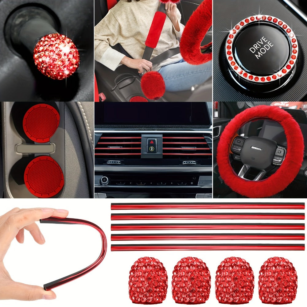 Car Seat Covers Fluffy Full-Cabin Accessory Set with Seat, Steering Wheel, Floor Mat and Belt Pieces