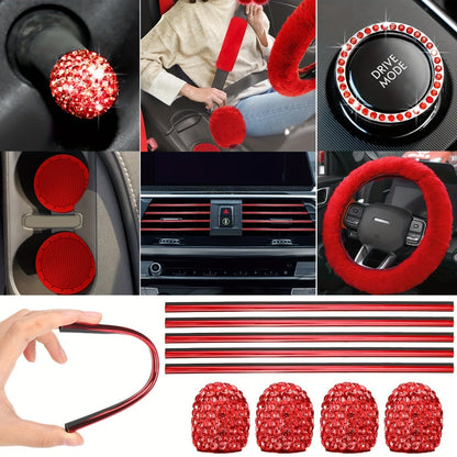 Car Seat Covers Fluffy Full-Cabin Accessory Set with Seat, Steering Wheel, Floor Mat and Belt Pieces