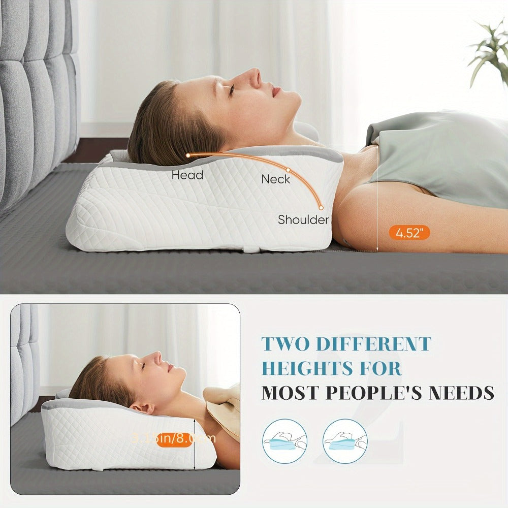Memory Foam Cervical Pillow Contour Neck Support Orthopedic Bed Pillow for Side Back Stomach Sleepers with Cooling Pillowcase Queen King