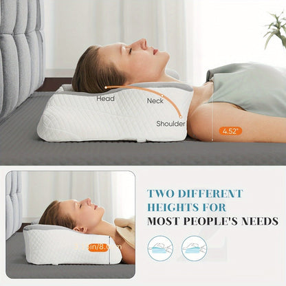 Memory Foam Cervical Pillow Contour Neck Support Orthopedic Bed Pillow for Side Back Stomach Sleepers with Cooling Pillowcase Queen King