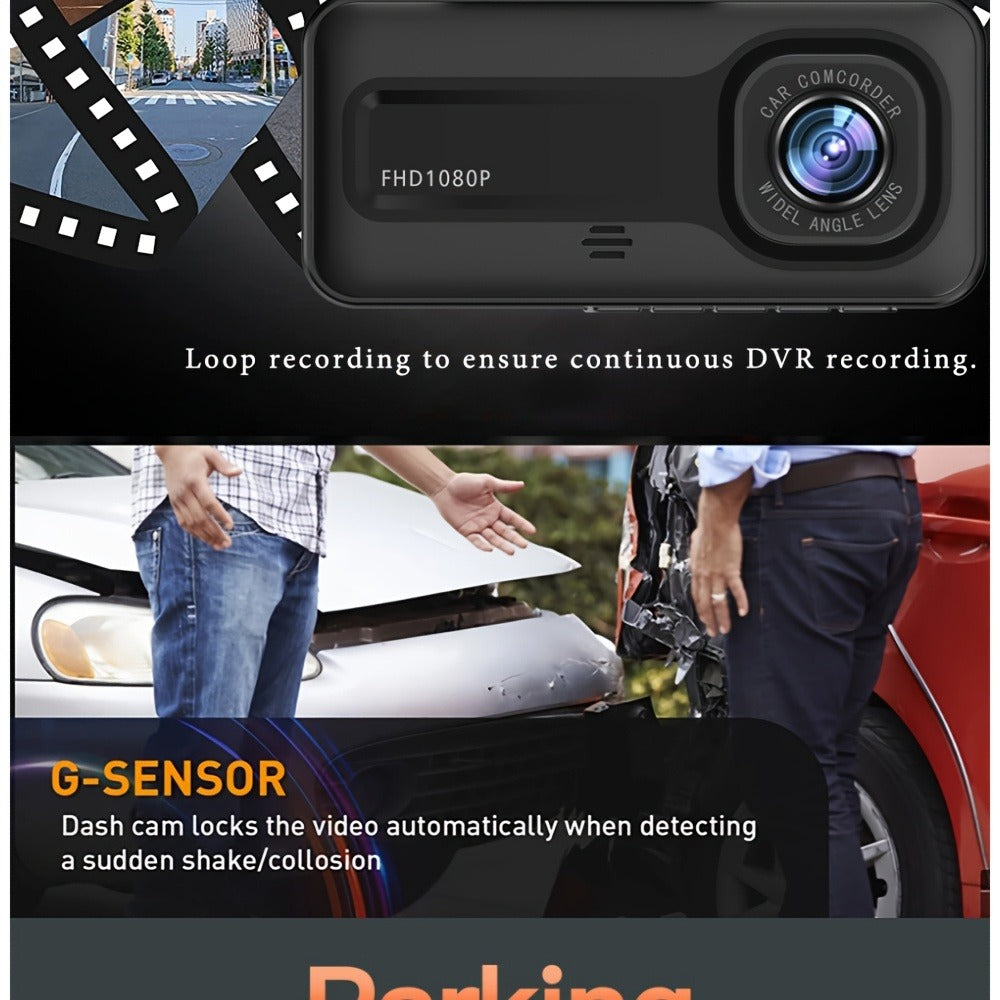 Three-Channel Dash Camera Kit with Front, Cabin and Rear Cameras plus Pictured 64 GB Card Pictured