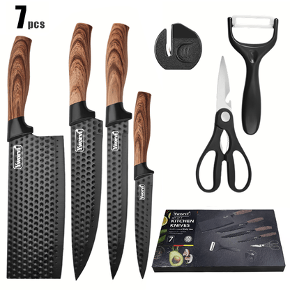 Kitchen Knife Set 3- or 7-Piece Stainless Steel with Black Handles, Sharpener and Poultry Shears Options