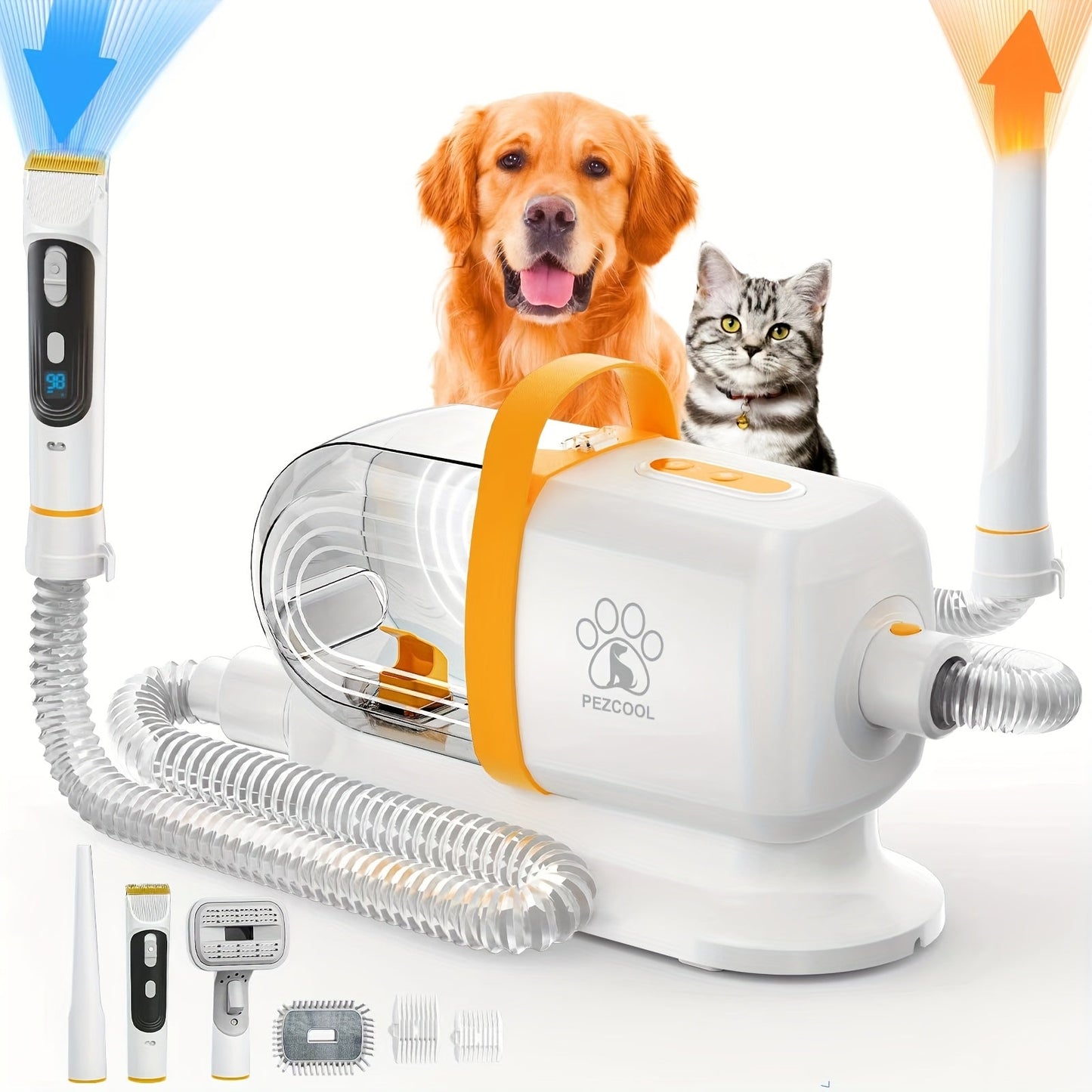 Pet Grooming Vacuum Kit with 2.2L Cup, Purple or Orange Trim and 8-in-1 or 9-in-1 Dryer Packages