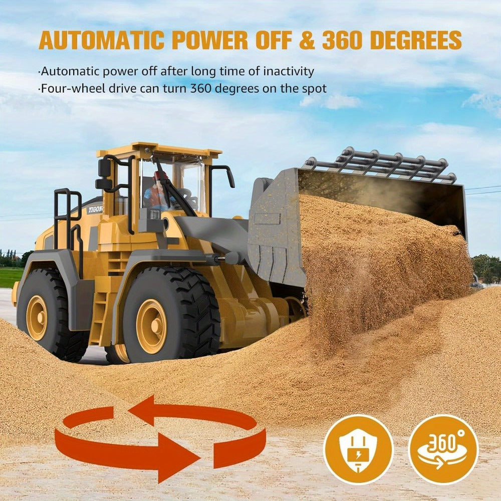RC Wheel Loader Toy 1:20 Scale 2.4GHz 9-Channel Remote Control Construction Truck with Realistic Lights & Sounds