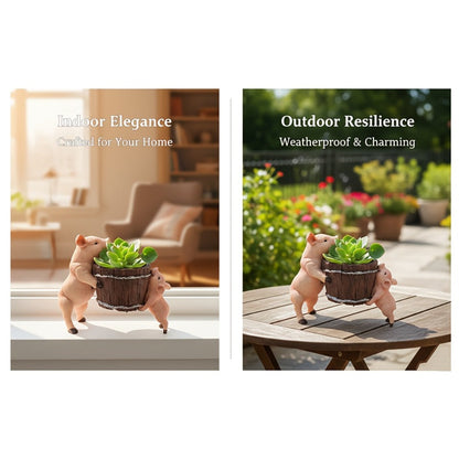 Bohemian Pig-Shaped Resin Planter - Cute Swine Succulent Vase with Root Base for Potted Plants, Herbs & Cacti